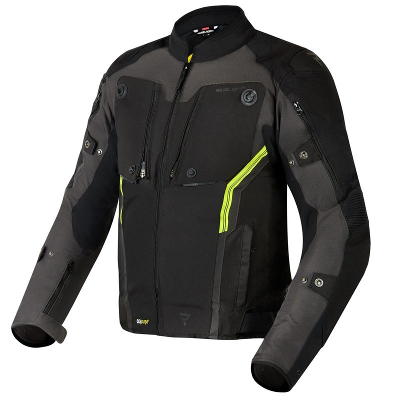 Veste de moto Rebelhorn Borg noir-gris foncé-jaune fluo