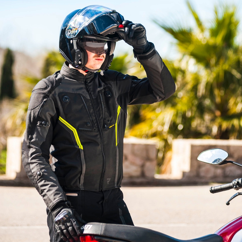 Veste de moto Rebelhorn Borg noir-gris foncé-jaune fluo
