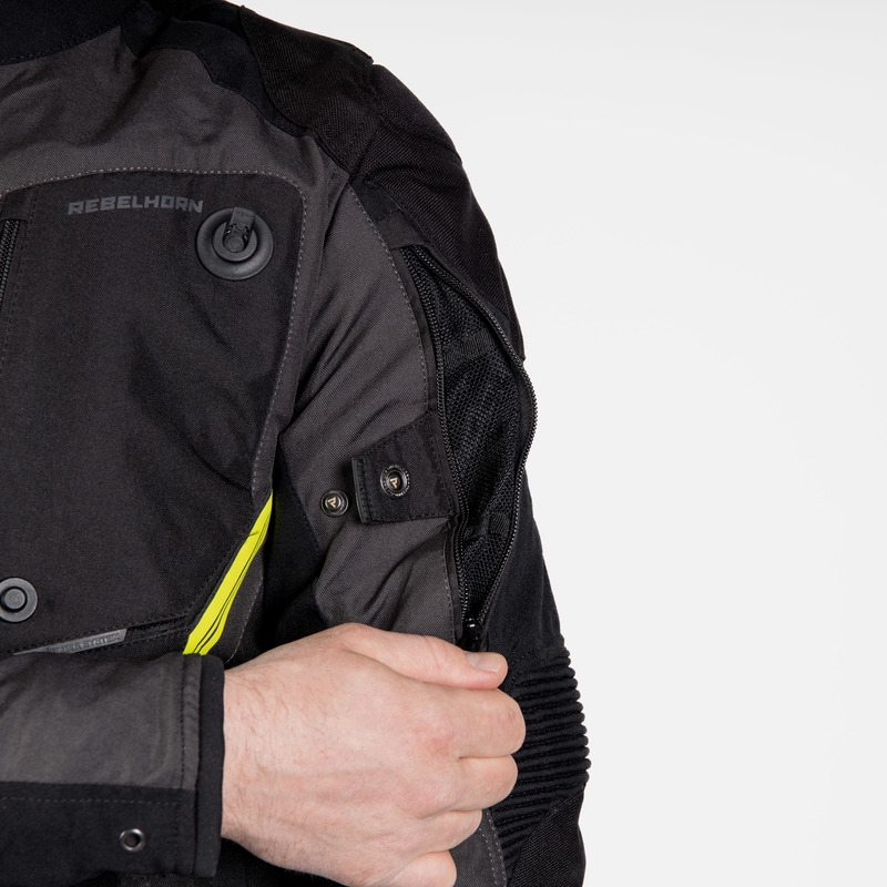 Veste de moto Rebelhorn Borg noir-gris foncé-jaune fluo