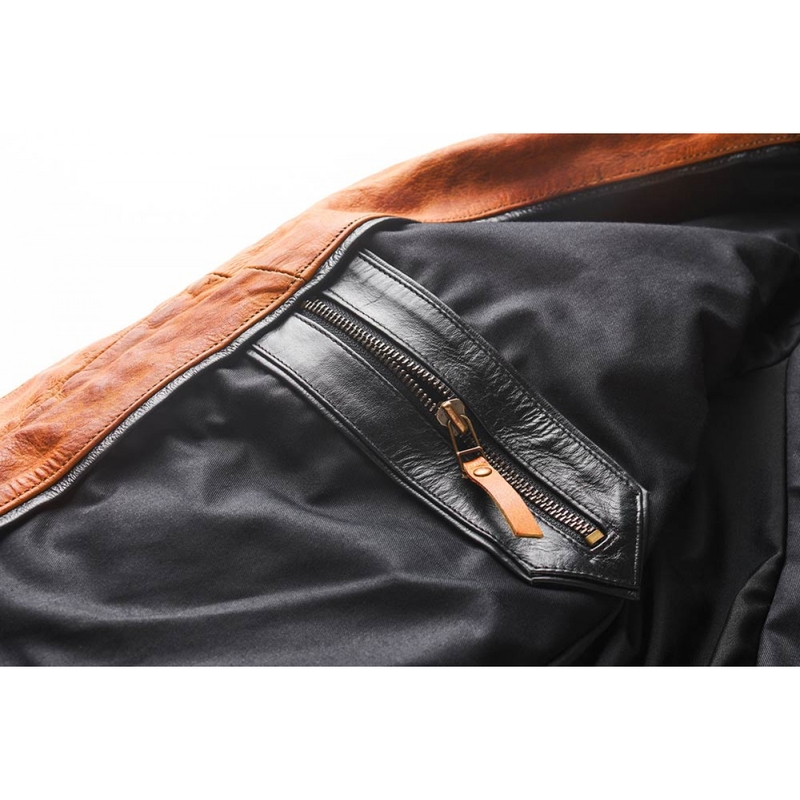 Fuel Bourbon Brown Leather Motorcycle Jacket soldes
