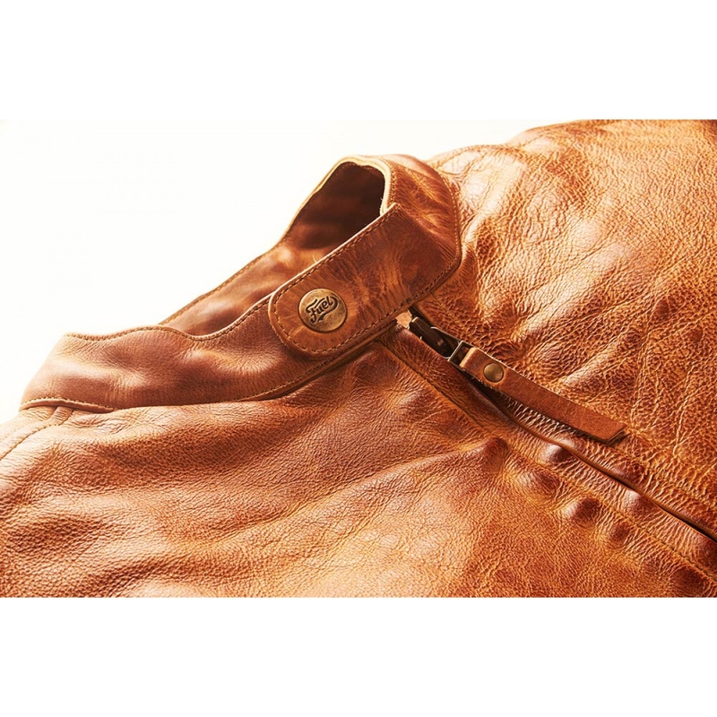 Fuel Bourbon Brown Leather Motorcycle Jacket soldes