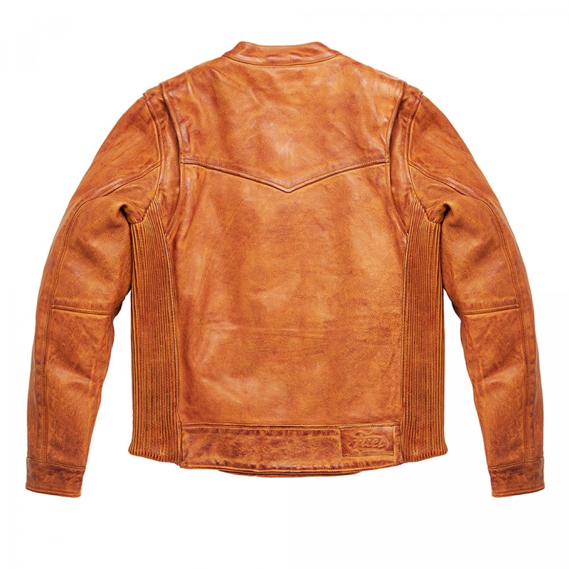 Fuel Bourbon Brown Leather Motorcycle Jacket soldes