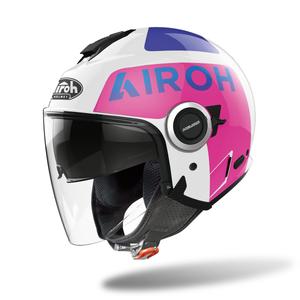 Casque moto ouvert Airoh Helios Up 2022 blanc-bleu-rose soldes