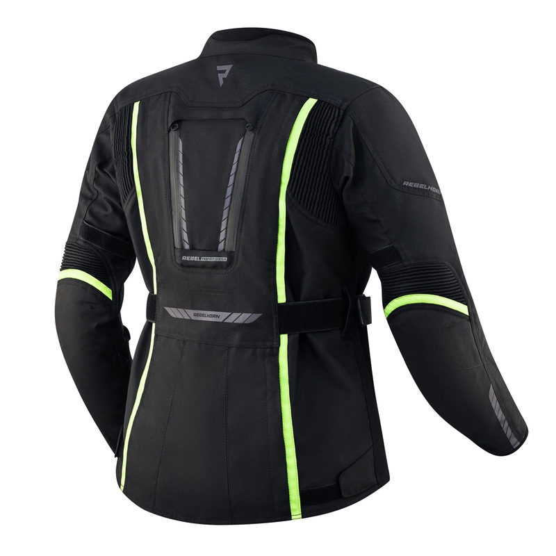 Veste moto pour femme Rebelhorn Hiker III noir-jaune fluo soldes