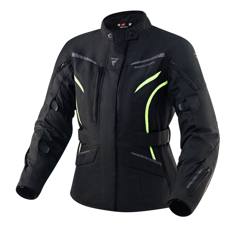 Veste moto pour femme Rebelhorn Hiker III noir-jaune fluo soldes