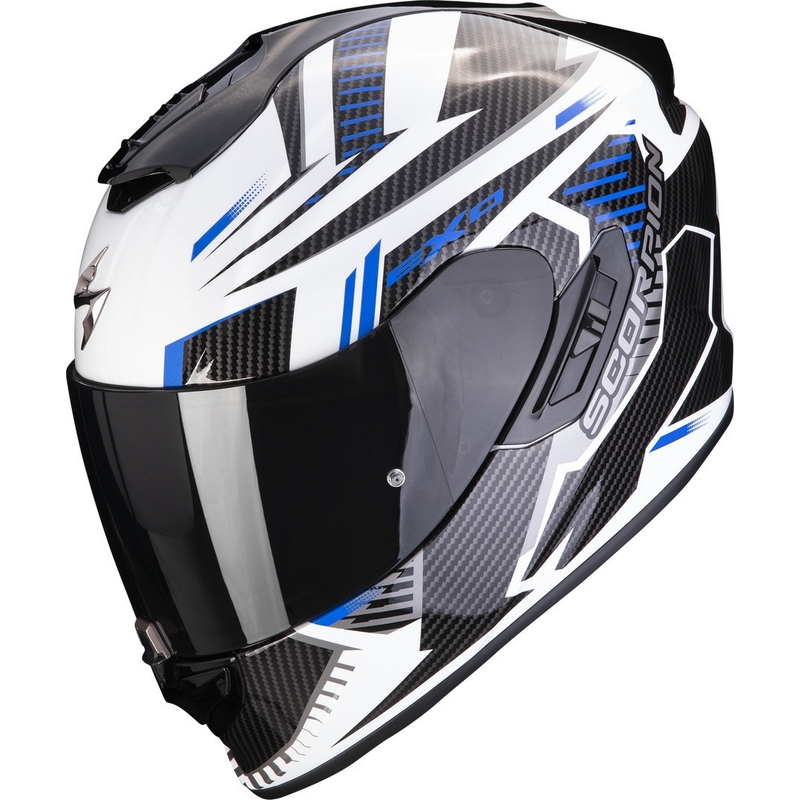 Casque moto intégral Scorpion EXO-1400 EVO Air Shell blanc-bleu
