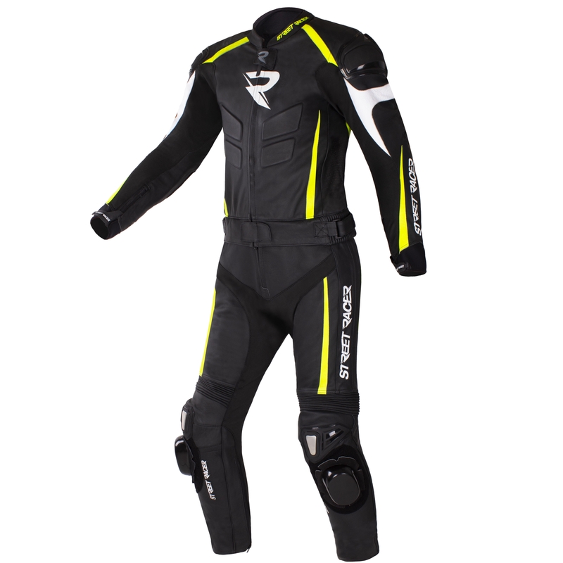 Combinaison de moto Street Racer Fast Track 2 Noir-Blanc-Jaune fluo soldes