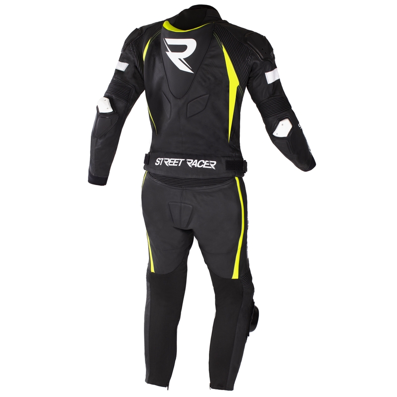 Combinaison de moto Street Racer Fast Track 2 Noir-Blanc-Jaune fluo soldes