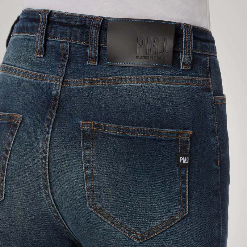 Jean moto femme PMJ Sara bleu soldes