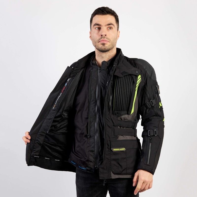 Veste de moto Rebelhorn Patrol noir-gris-jaune fluo