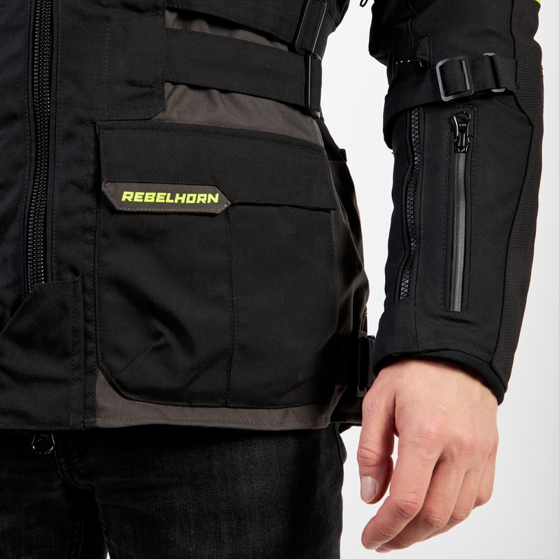 Veste de moto Rebelhorn Patrol noir-gris-jaune fluo