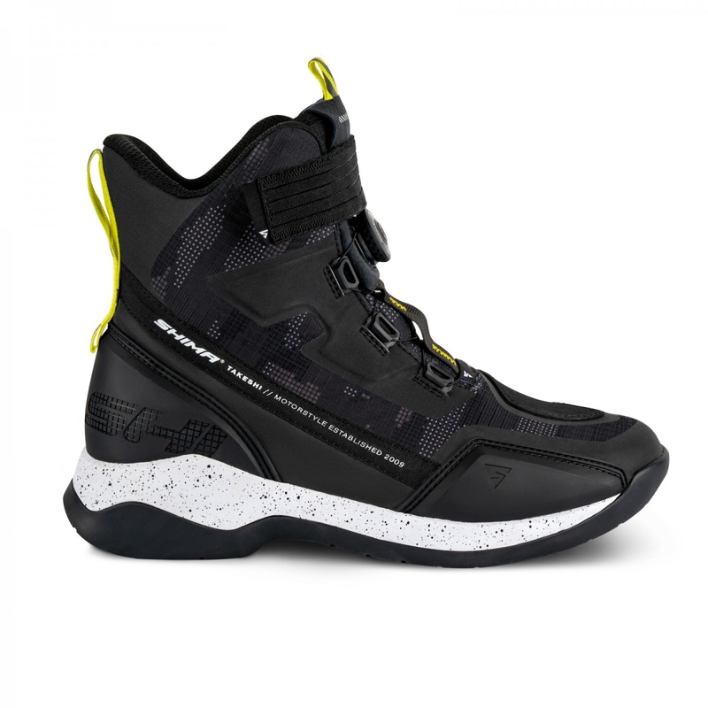 Bottes moto Shima Takeshi noir-camo-jaune fluo