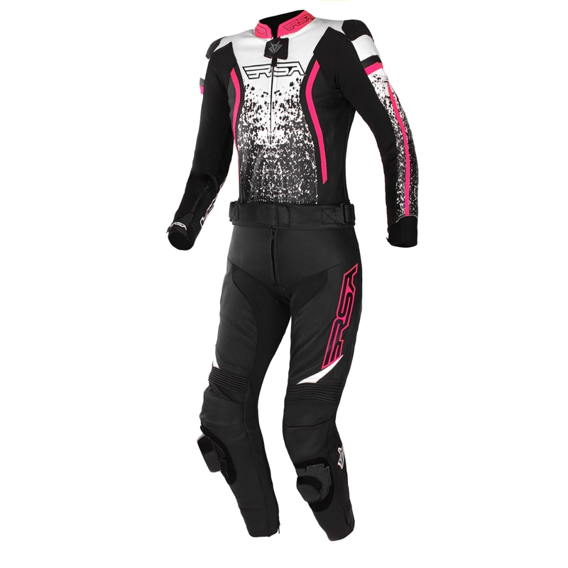 Combinaison moto femme RSA GT2 noir-blanc-rose fluo en solde soldes