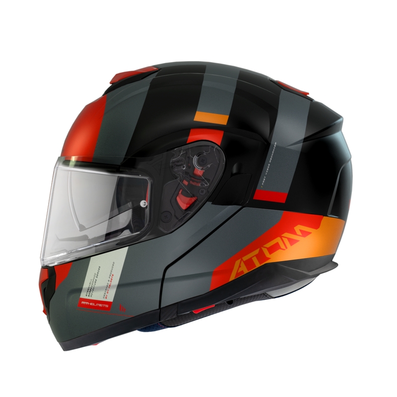 Casque moto MT Atom SV Gorex B4 noir-gris-rouge-orange à visière basculante soldes
