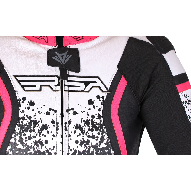 Combinaison moto femme RSA GT2 noir-blanc-rose fluo en solde soldes