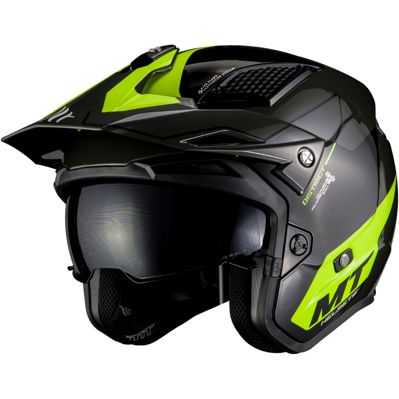 Otevřená trialová přilba na motorku MT District SV Summit E3 černo-fluo zelená