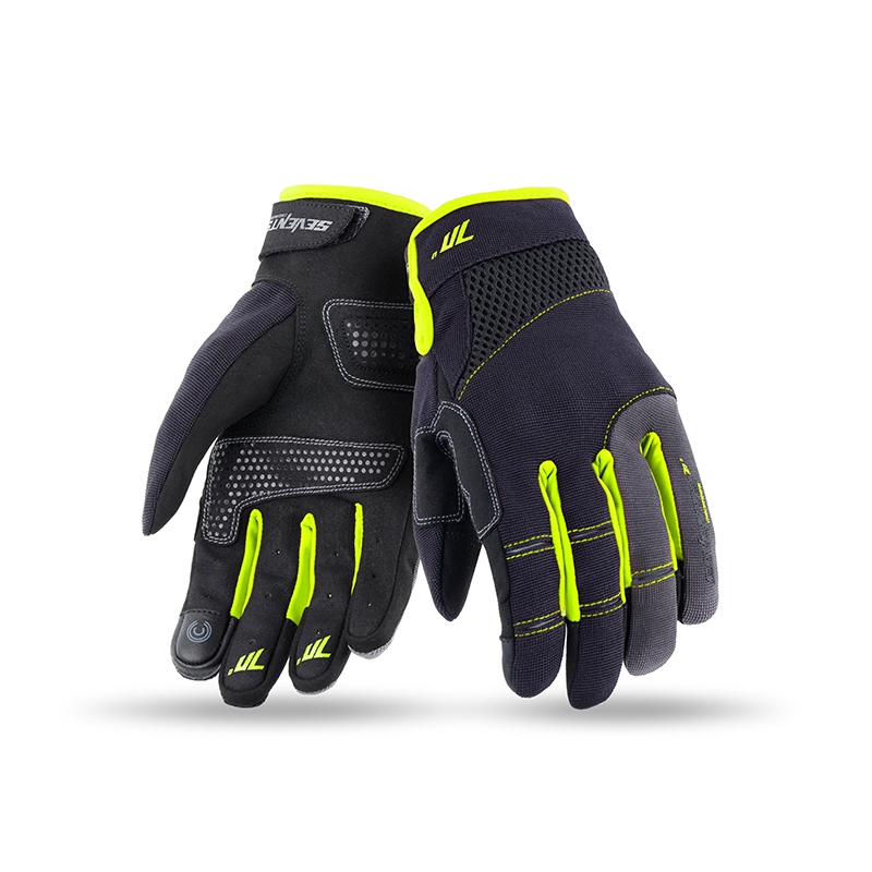 Gants moto SEVENTY DEGREES SD-C48 noir-jaune fluo