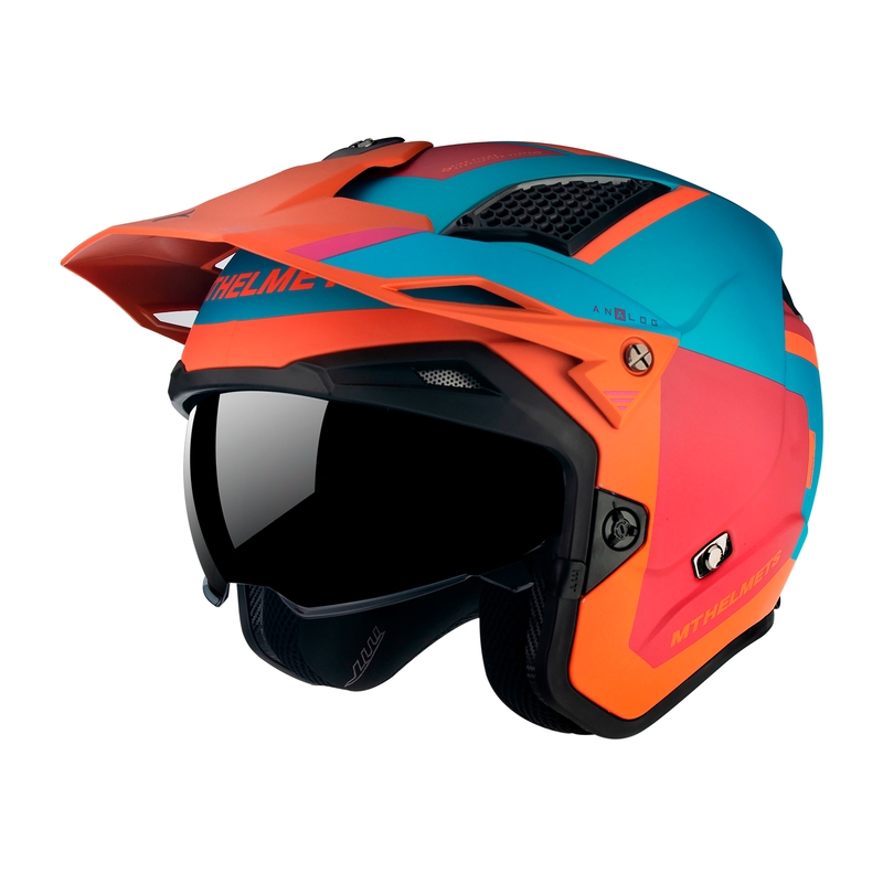 MT District SV Analog D24 casque moto open trial rouge-bleu-orange