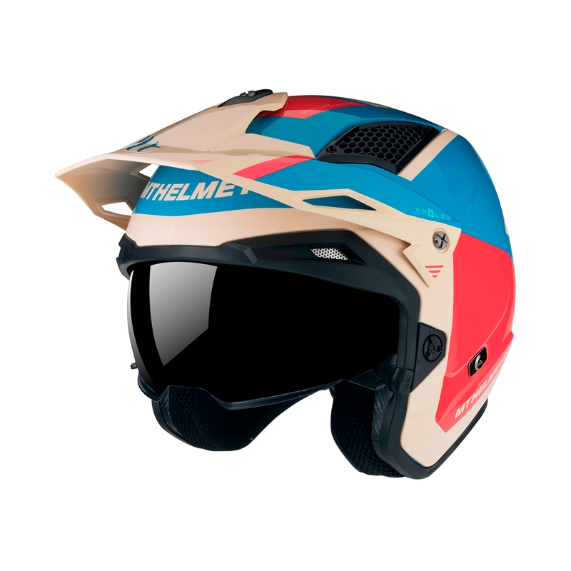 MT District SV Analog D7 casque moto open trial rouge-bleu-beige