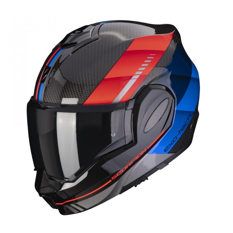 Casque modulable Scorpion EXO-TECH EVO Carbon Genus noir-bleu-rouge
