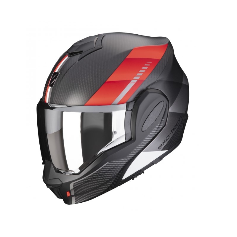 Casque modulable Scorpion EXO-TECH EVO Carbon Genus noir-rouge mat