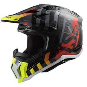 Casque motocross LS2 MX703 C X-Force Barrier H-V noir-gris-rouge-jaune