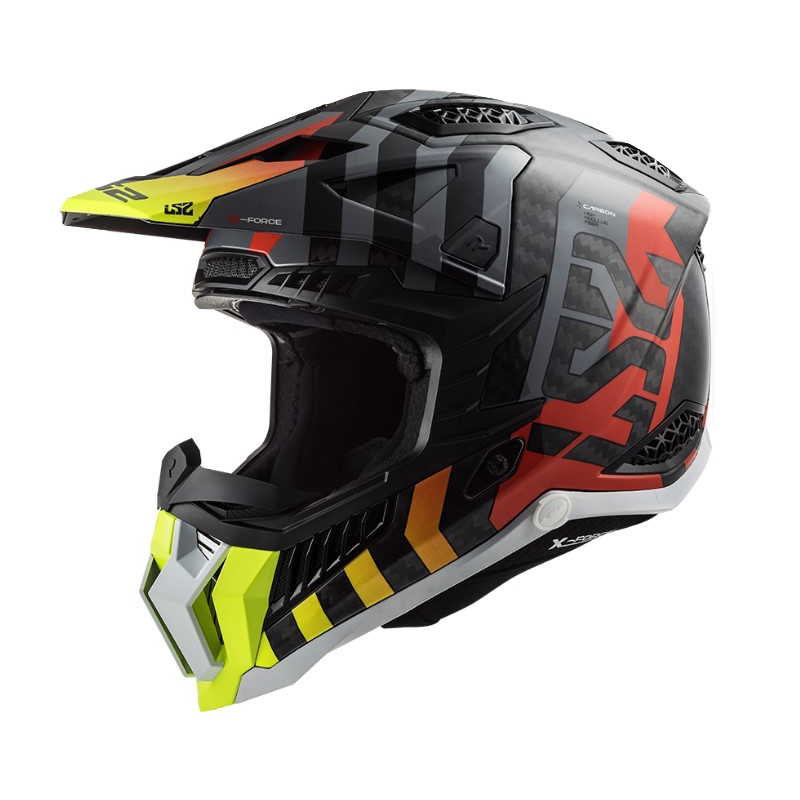 Casque motocross LS2 MX703 C X-Force Barrier H-V noir-gris-rouge-jaune