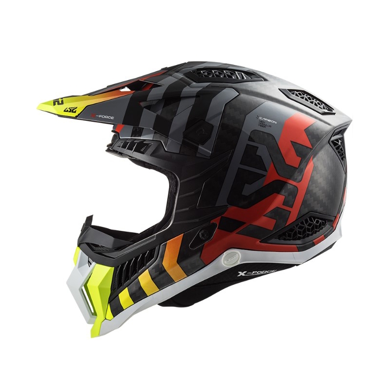 Casque motocross LS2 MX703 C X-Force Barrier H-V noir-gris-rouge-jaune