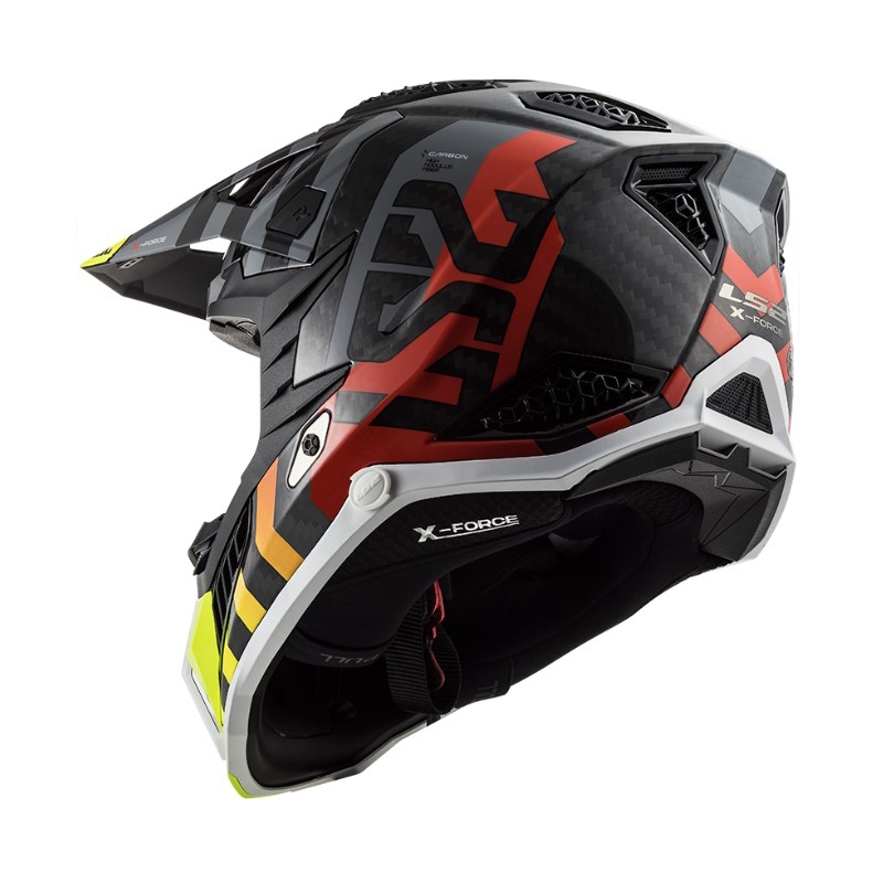 Casque motocross LS2 MX703 C X-Force Barrier H-V noir-gris-rouge-jaune
