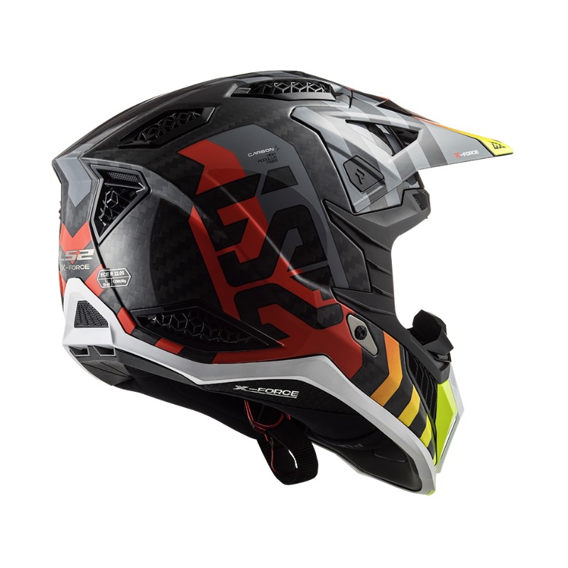Casque motocross LS2 MX703 C X-Force Barrier H-V noir-gris-rouge-jaune