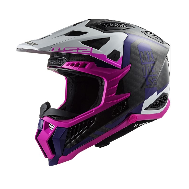 Casque motocross LS2 MX703 C X-Force Victory noir-blanc-violet-rose