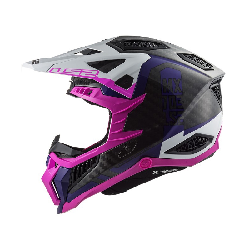 Casque motocross LS2 MX703 C X-Force Victory noir-blanc-violet-rose