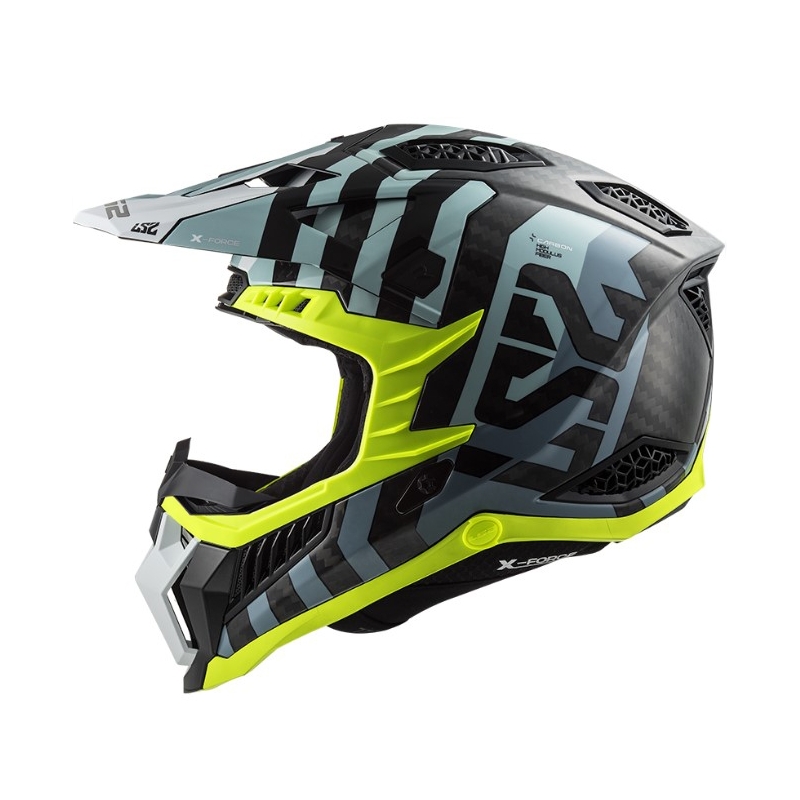 Casque motocross LS2 MX703 C X-Force Barrier noir-bleu-jaune fluo