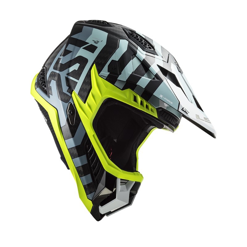 Casque motocross LS2 MX703 C X-Force Barrier noir-bleu-jaune fluo