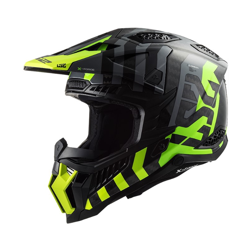Casque motocross LS2 MX703 C X-Force Barrier H-V noir-gris-jaune fluo