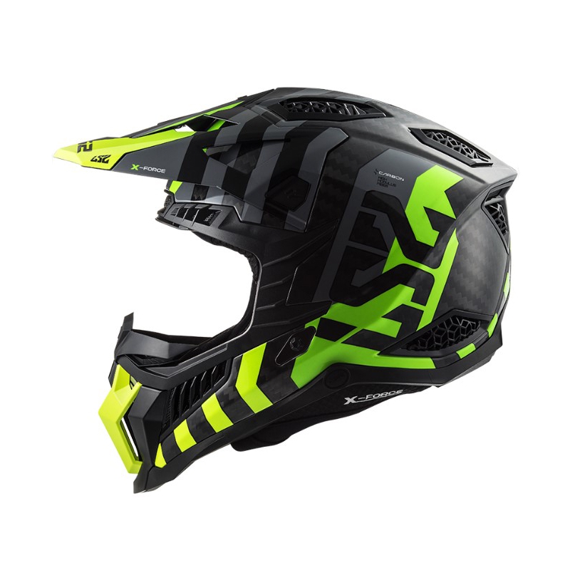Casque motocross LS2 MX703 C X-Force Barrier H-V noir-gris-jaune fluo