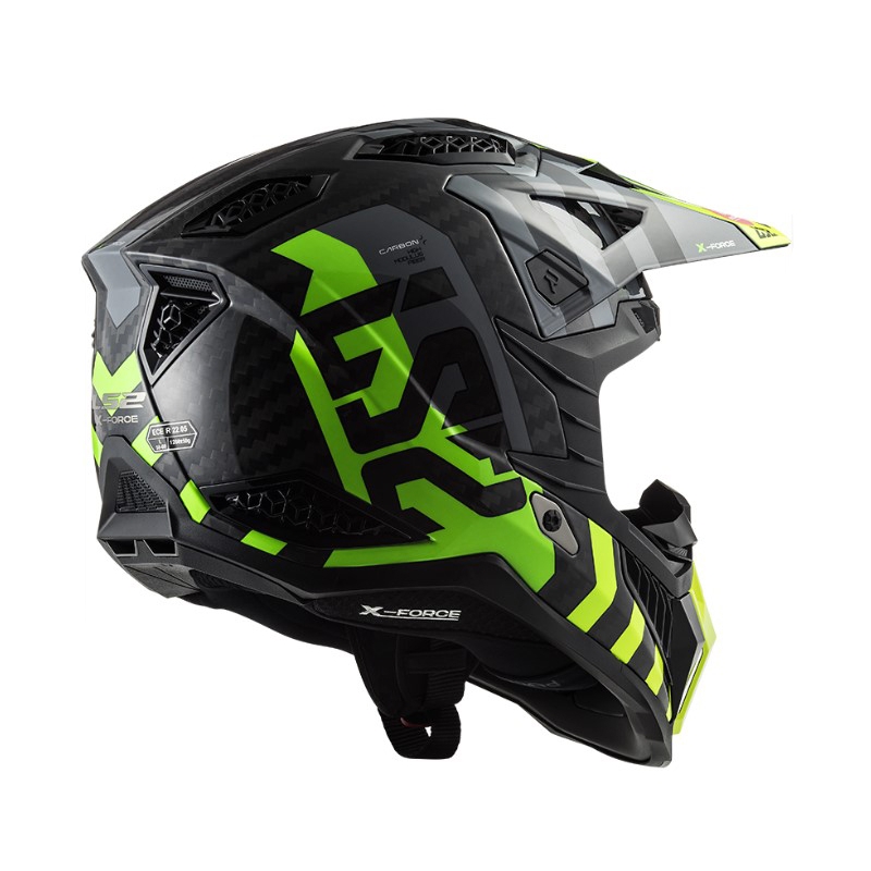 Casque motocross LS2 MX703 C X-Force Barrier H-V noir-gris-jaune fluo