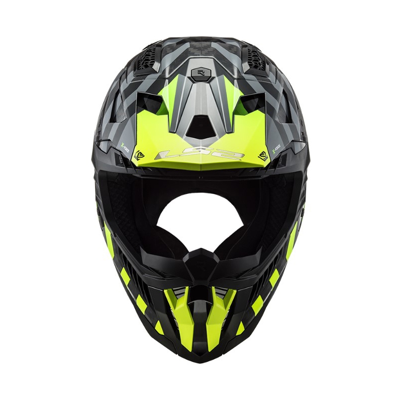 Casque motocross LS2 MX703 C X-Force Barrier H-V noir-gris-jaune fluo