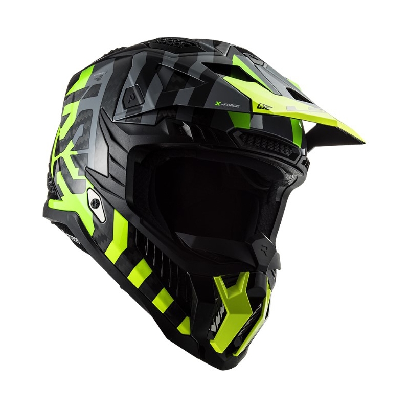 Casque motocross LS2 MX703 C X-Force Barrier H-V noir-gris-jaune fluo