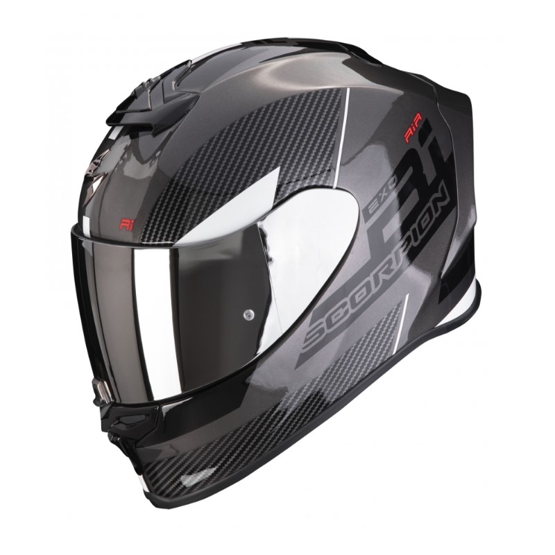 Casque moto intégral Scorpion EXO-R1 EVO AIR FINAL argent-noir-blanc