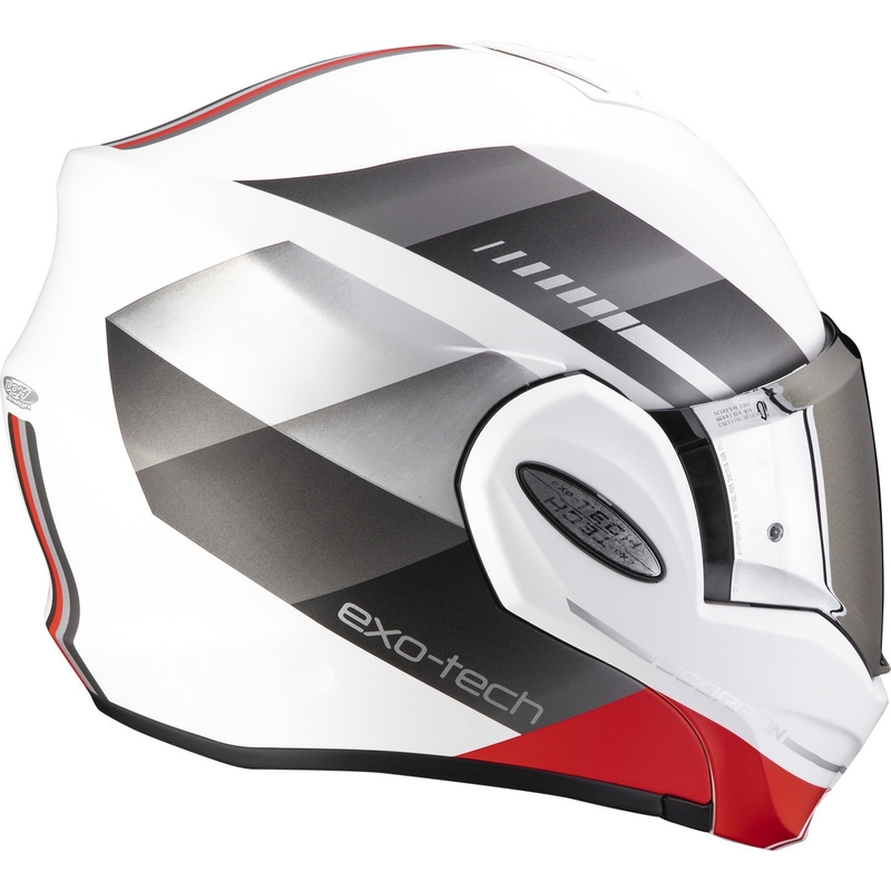 Casque moto pliable Scorpion EXO-TECH EVO Genre blanc-argent-rouge soldes