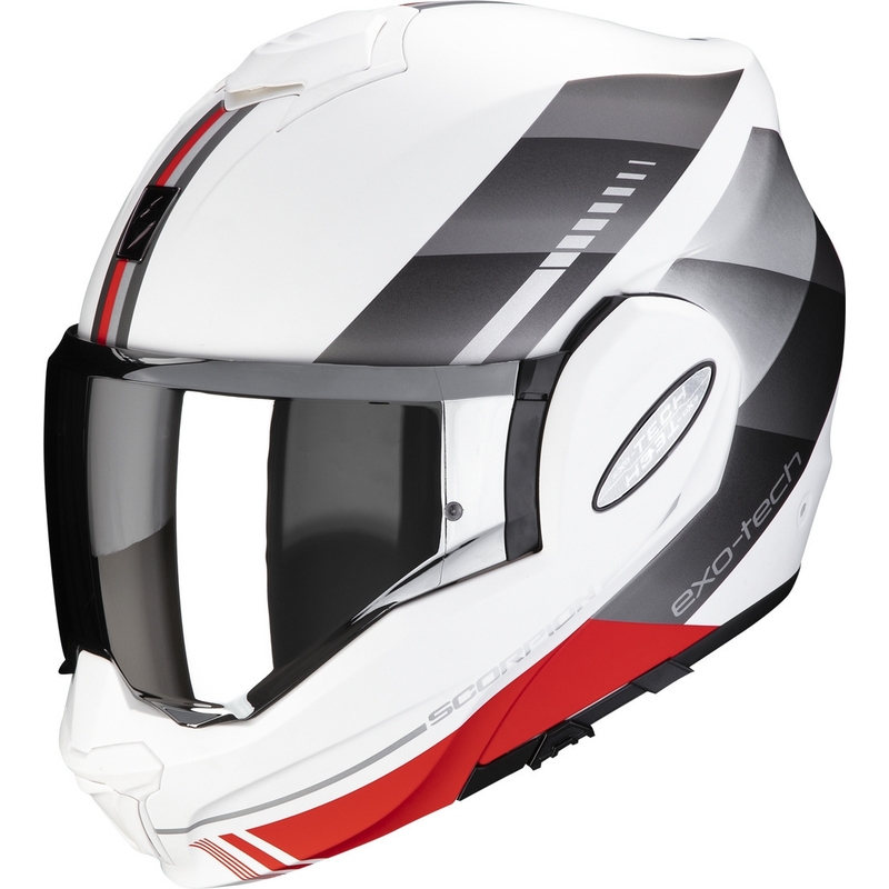 Casque moto pliable Scorpion EXO-TECH EVO Genre blanc-argent-rouge soldes