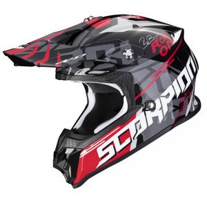 Casque motocross Scorpion VX-16 EVO AIR ROK BAGOROS noir-gris-blanc-rouge