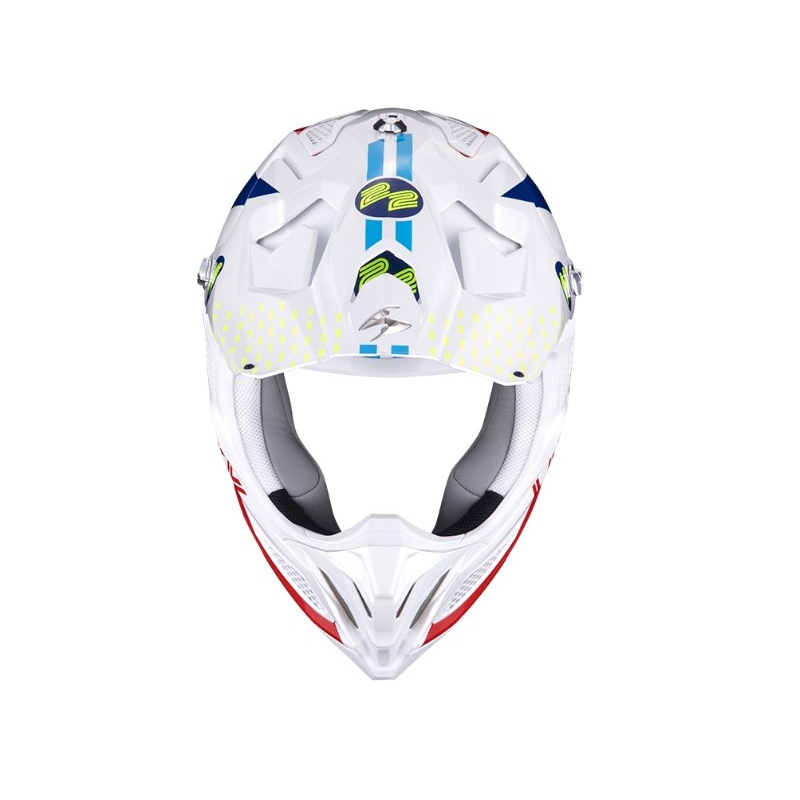 Casque de motocross Scorpion VX-22 Air Ares blanc-bleu-rouge
