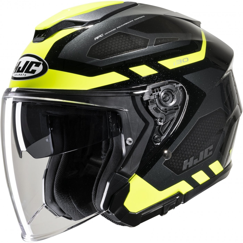 Casque moto ouvert HJC i30 Aton MC3H noir-gris-jaune fluo