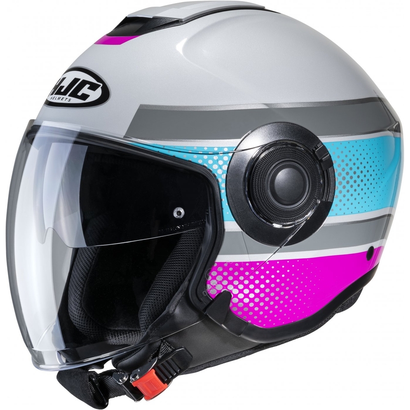 Casque moto ouvert HJC i40 Tolan MC28 rose-bleu-gris