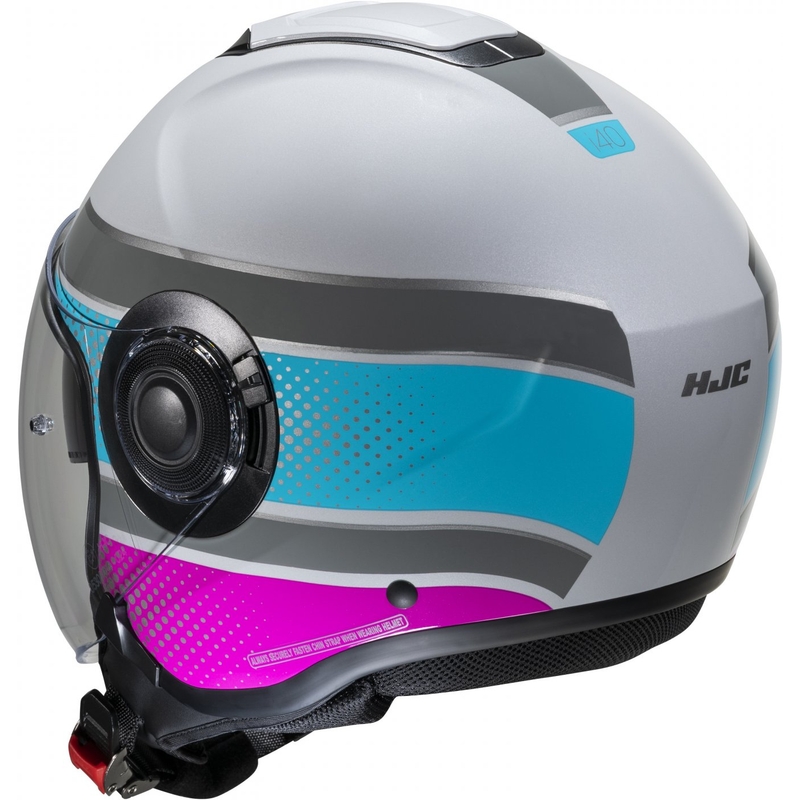 Casque moto ouvert HJC i40 Tolan MC28 rose-bleu-gris