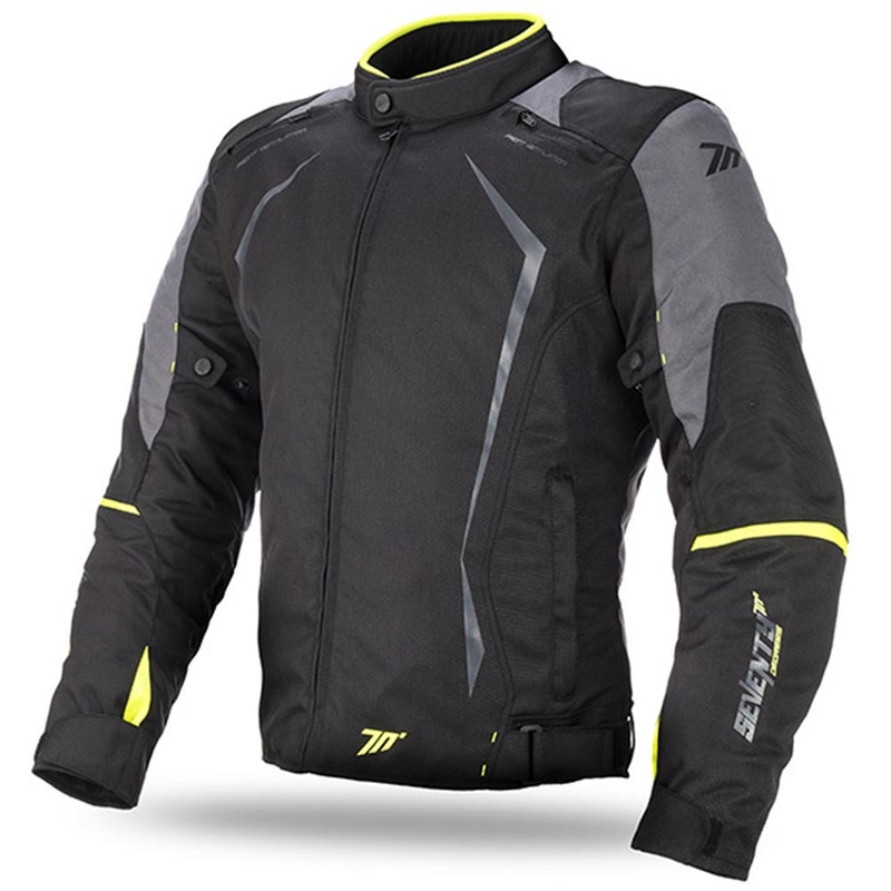 Veste moto SEVENTY DEGREES SD-JR47 noir-gris-jaune fluo
