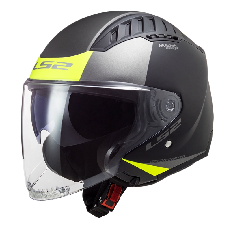 Casque moto ouvert LS2 OF600 Copter II Urbane 06 noir-jaune fluo