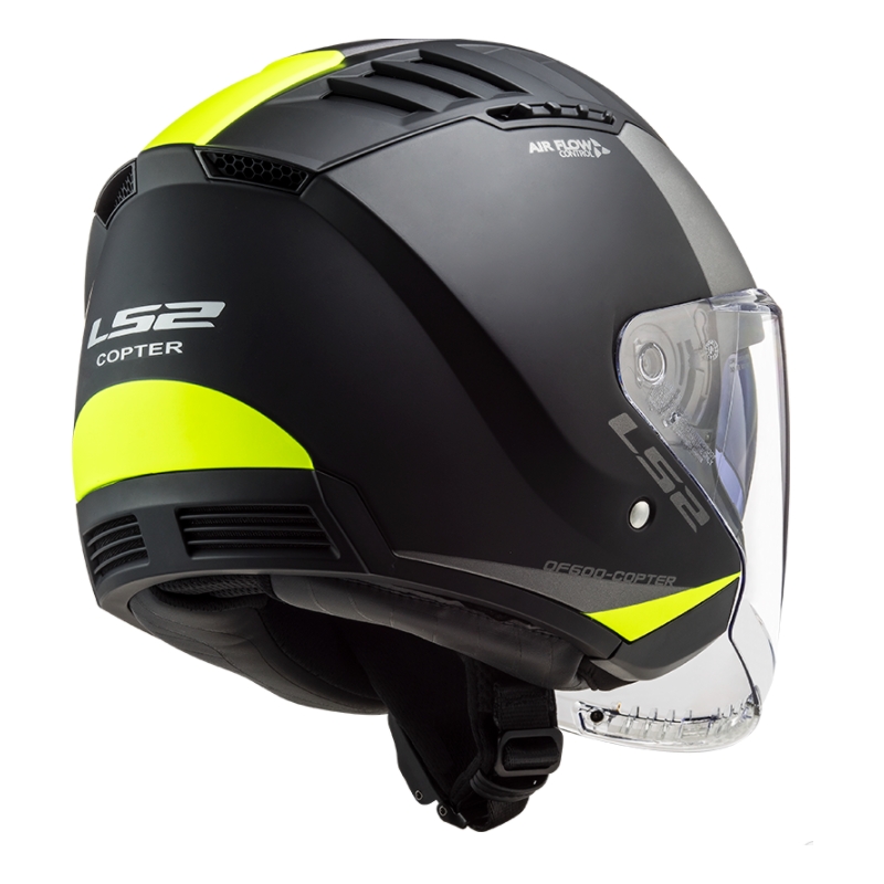 Casque moto ouvert LS2 OF600 Copter II Urbane 06 noir-jaune fluo
